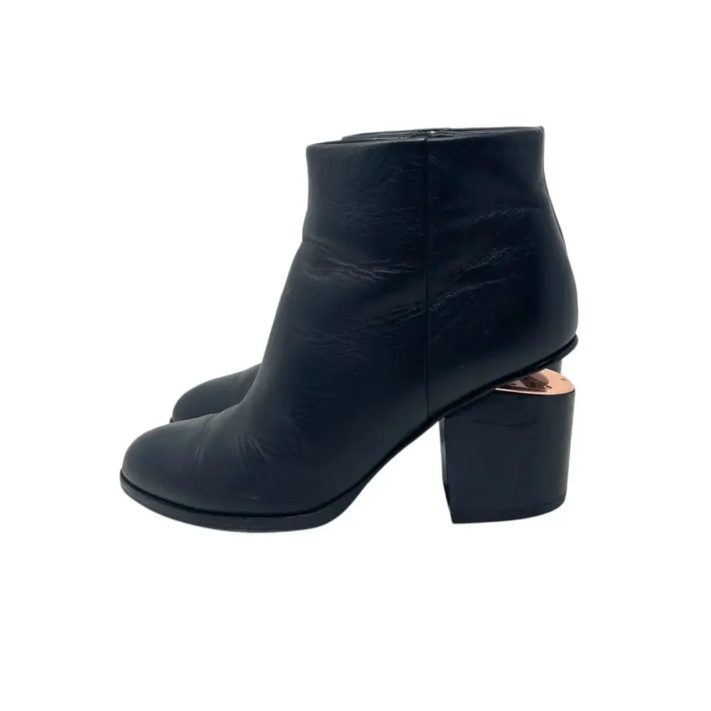 Alexander Wang Gabi Rose Gold Black Leather Ankle Boots - EURO Size 37.5 - Picture 2 of 10